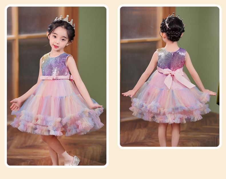 New girls' dress vest princess skirt sequin dress short skirt cake skirt mesh fluffy skirt