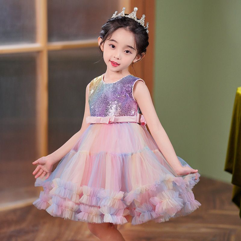 New girls' dress vest princess skirt sequin dress short skirt cake skirt mesh fluffy skirt