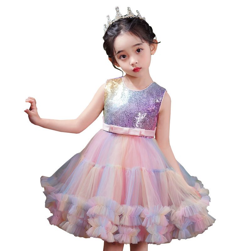 New girls' dress vest princess skirt sequin dress short skirt cake skirt mesh fluffy skirt
