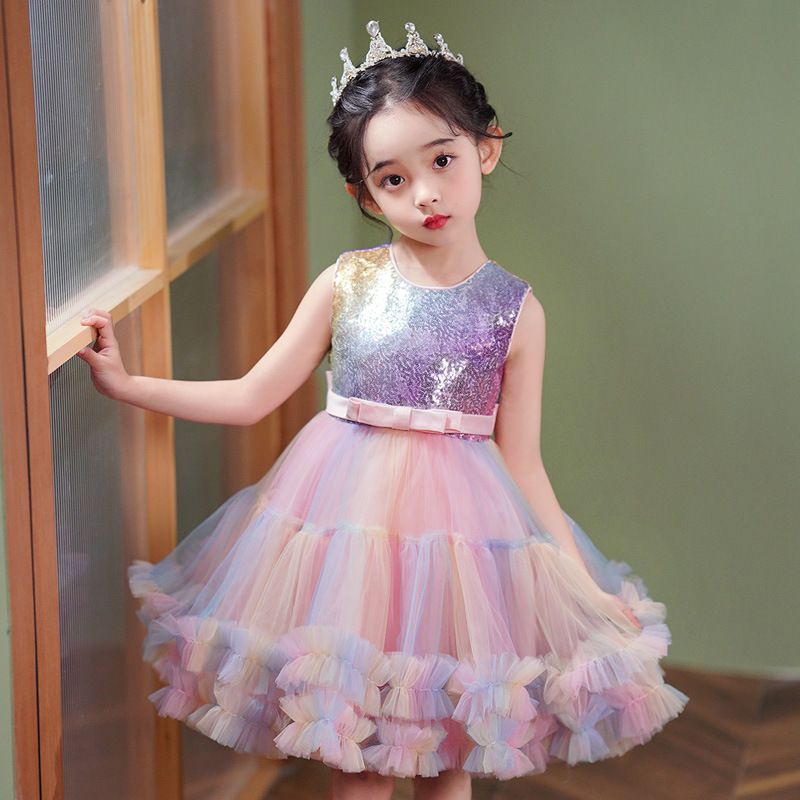 New girls' dress vest princess skirt sequin dress short skirt cake skirt mesh fluffy skirt