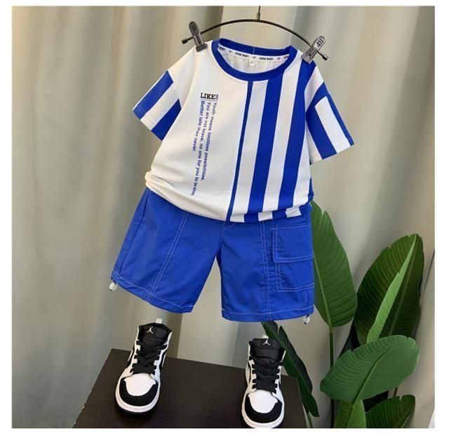 Boys' summer outfit fashionable pullover new children's outfit handsome little boys' summer short sleeved two-piece set trendy