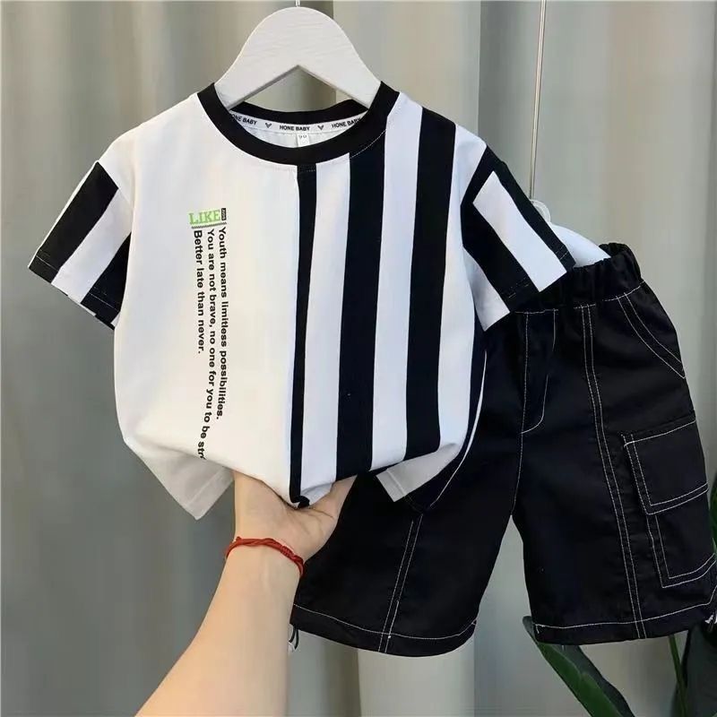 Boys' summer outfit fashionable pullover new children's outfit handsome little boys' summer short sleeved two-piece set trendy