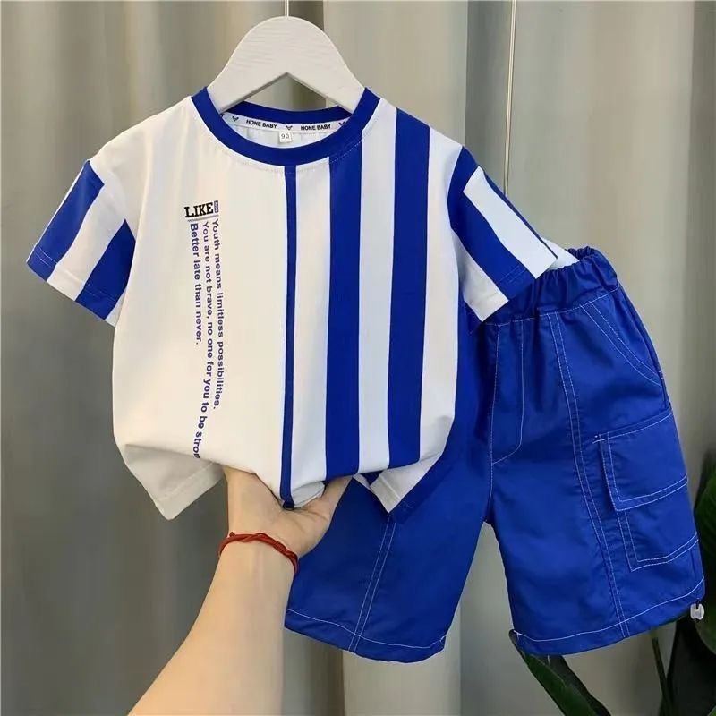 Boys' summer outfit fashionable pullover new children's outfit handsome little boys' summer short sleeved two-piece set trendy