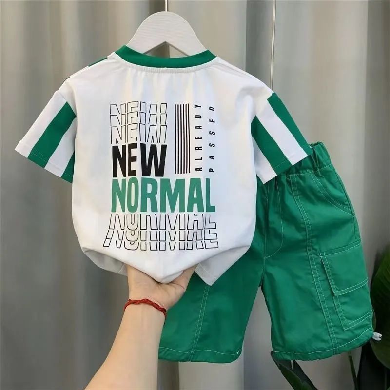 Boys' summer outfit fashionable pullover new children's outfit handsome little boys' summer short sleeved two-piece set trendy
