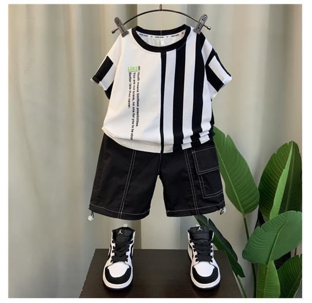 Boys' summer outfit fashionable pullover new children's outfit handsome little boys' summer short sleeved two-piece set trendy