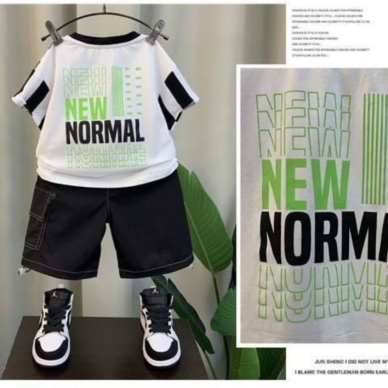 Boys' summer outfit fashionable pullover new children's outfit handsome little boys' summer short sleeved two-piece set trendy