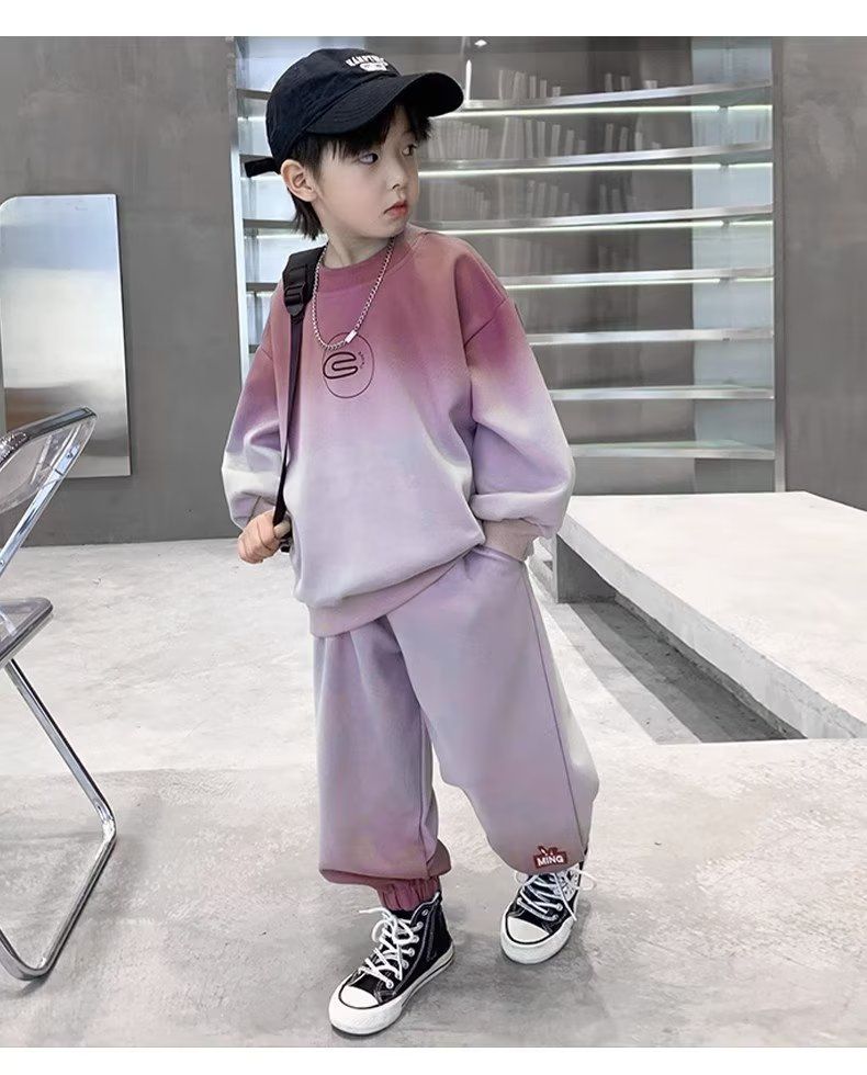 New Boys' Trendy Brand Autumn and Winter Set, Large Boys' Color blocked Hoodie, Casual and Western Style, Handsome and Cool Children's Clothing