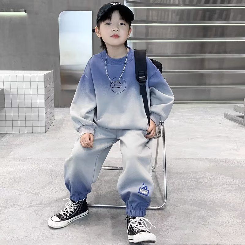 New Boys' Trendy Brand Autumn and Winter Set, Large Boys' Color blocked Hoodie, Casual and Western Style, Handsome and Cool Children's Clothing