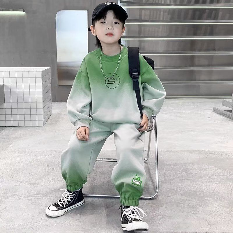 New Boys' Trendy Brand Autumn and Winter Set, Large Boys' Color blocked Hoodie, Casual and Western Style, Handsome and Cool Children's Clothing