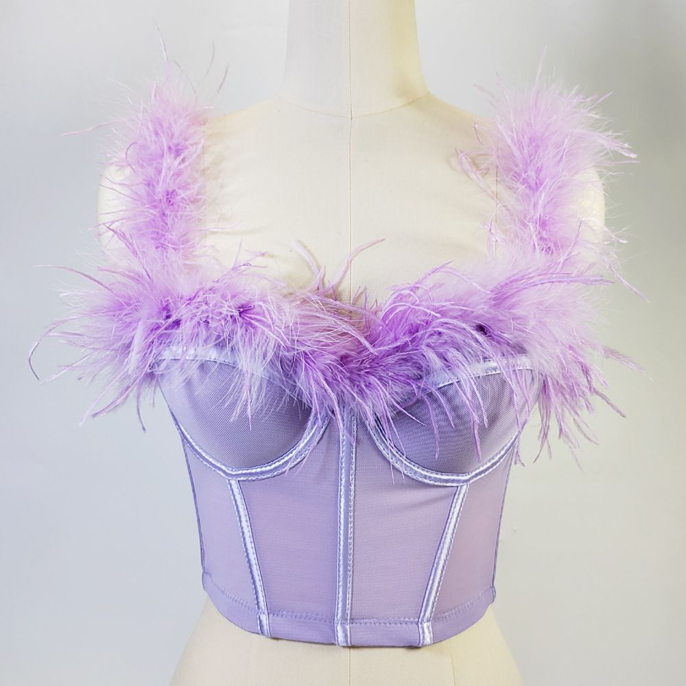 Advanced feeling ostrich fur super fairy fish bone strapless shaping waist cinching slimming big backless feather sling