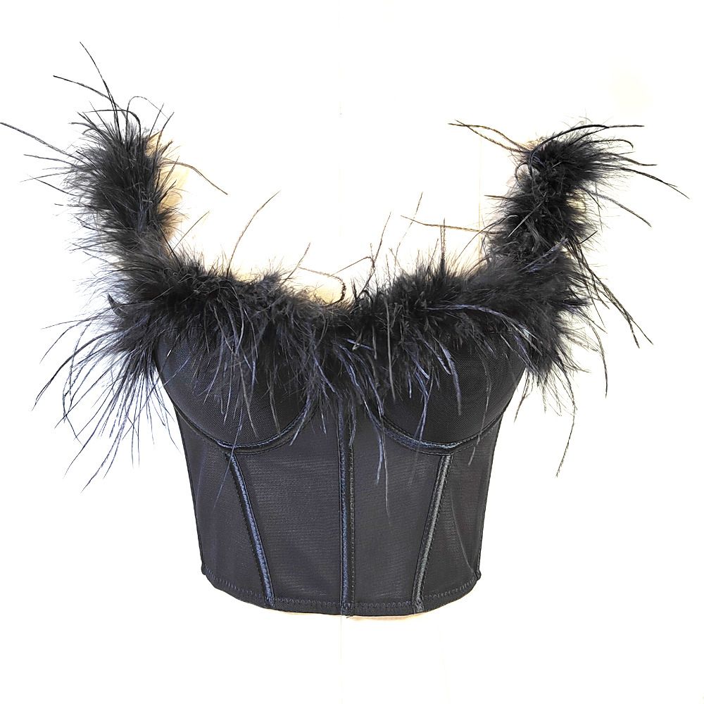 Advanced feeling ostrich fur super fairy fish bone strapless shaping waist cinching slimming big backless feather sling