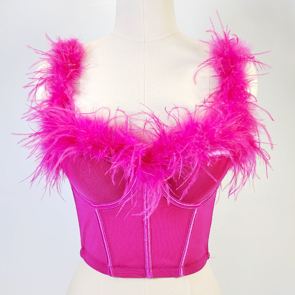 Advanced feeling ostrich fur super fairy fish bone strapless shaping waist cinching slimming big backless feather sling