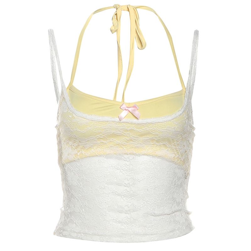 European and American style summer new women's sexy mesh suspender solid color hanging neck and chest wrapped two-piece set