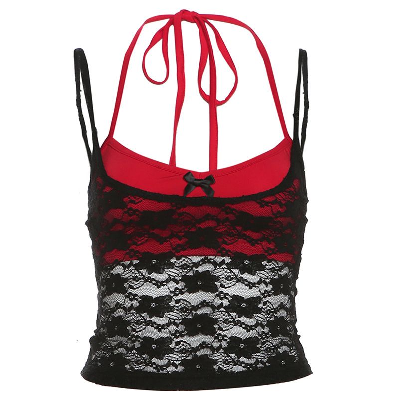 European and American style summer new women's sexy mesh suspender solid color hanging neck and chest wrapped two-piece set