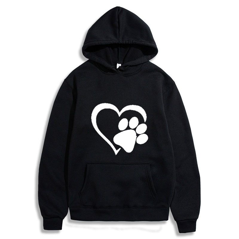 New Spring and Autumn Men's Black Cat Claw Love Men's and Women's Couple Shirt Hoodie