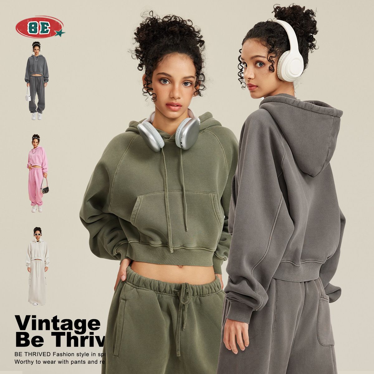 Autumn and winter European and American hot girl shoulder insertion retro washed and velvet hooded women's hoodie women's short hoodie