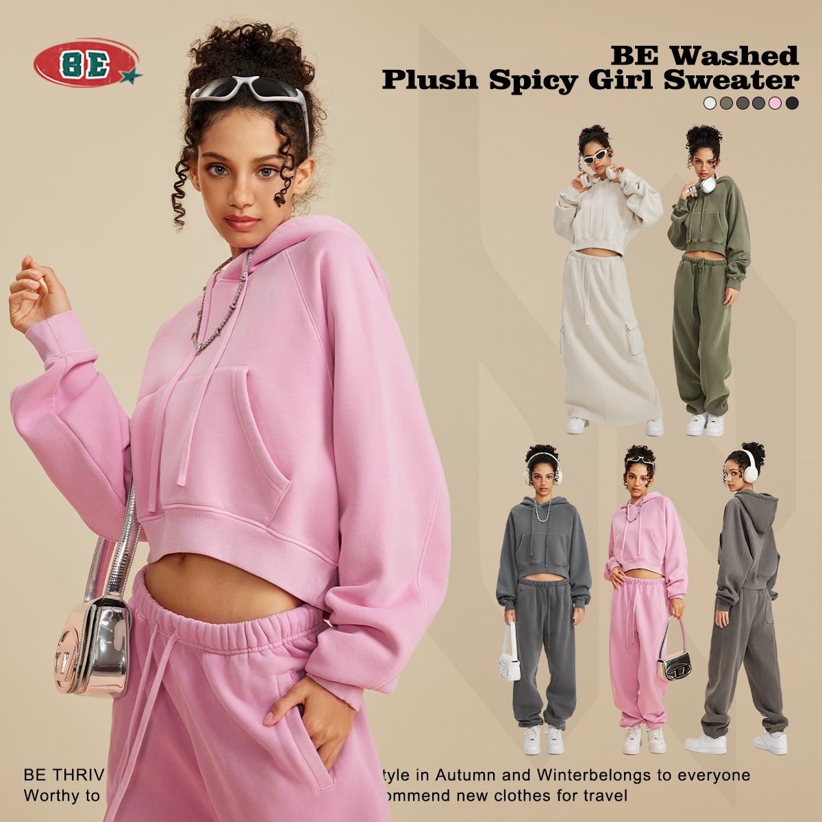 Autumn and winter European and American hot girl shoulder insertion retro washed and velvet hooded women's hoodie women's short hoodie