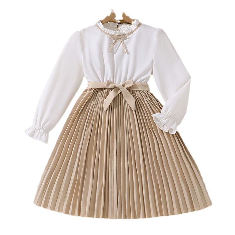 2024 Autumn/Winter Cross border New Women's Clothing Long Sleeve Color blocked Korean Princess Dress European and American Middle and Large Children's Dress