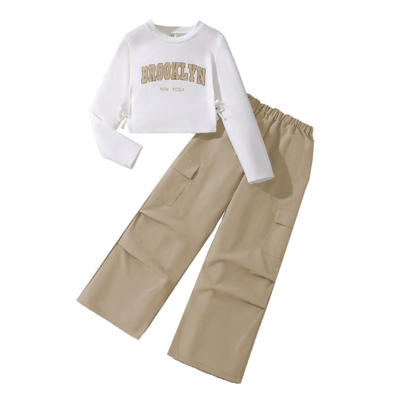 Zhongda Children's Set Cross border Women's Clothing Autumn New Versatile Letter Long Sleeve Hoodie American Work Pants Two Piece Set