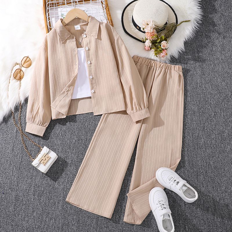 European and American children's clothing spring new style children's collar long sleeved shirt top long pants cross-border girls' set