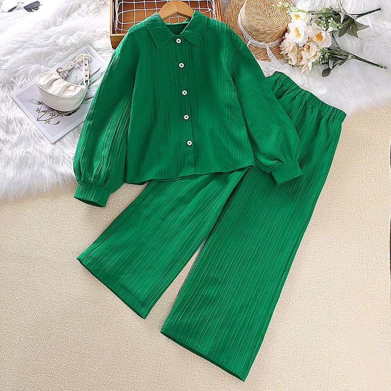 European and American children's clothing spring new style children's collar long sleeved shirt top long pants cross-border girls' set