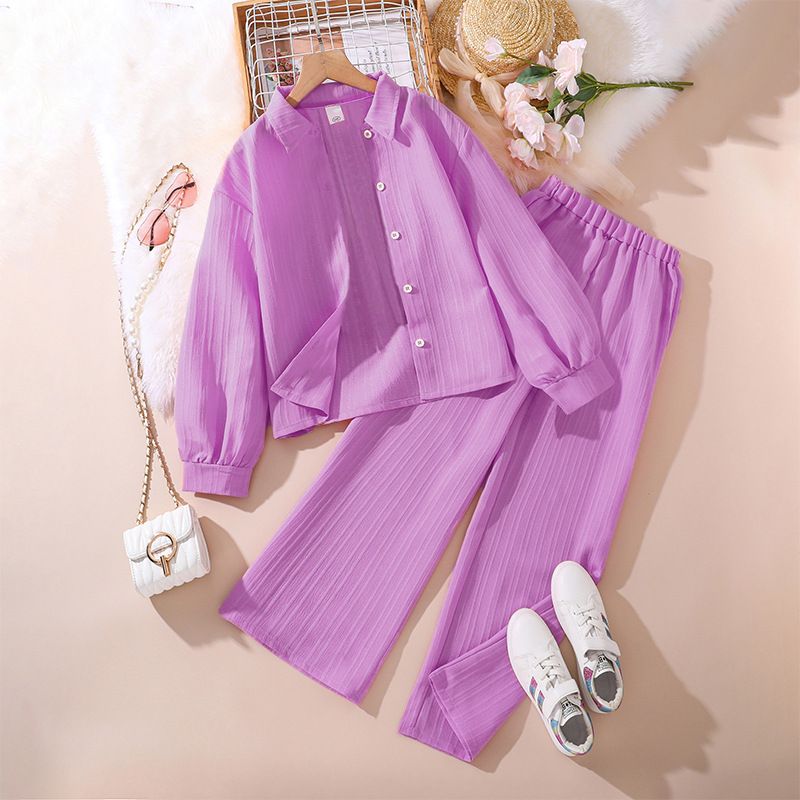 European and American children's clothing spring new style children's collar long sleeved shirt top long pants cross-border girls' set