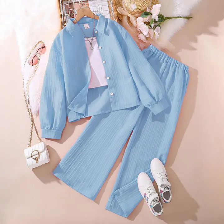 European and American children's clothing spring new style children's collar long sleeved shirt top long pants cross-border girls' set