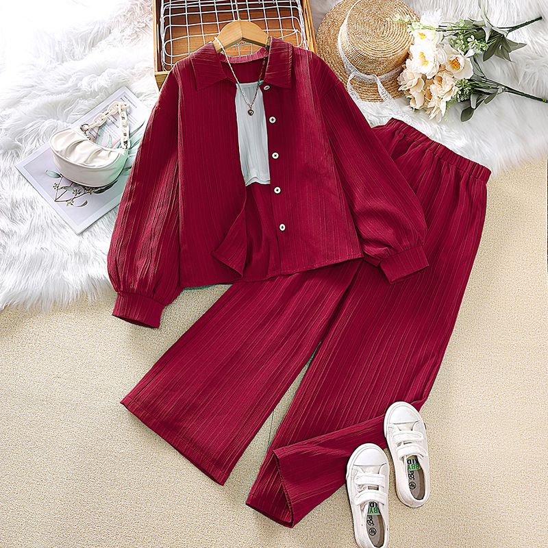 European and American children's clothing spring new style children's collar long sleeved shirt top long pants cross-border girls' set