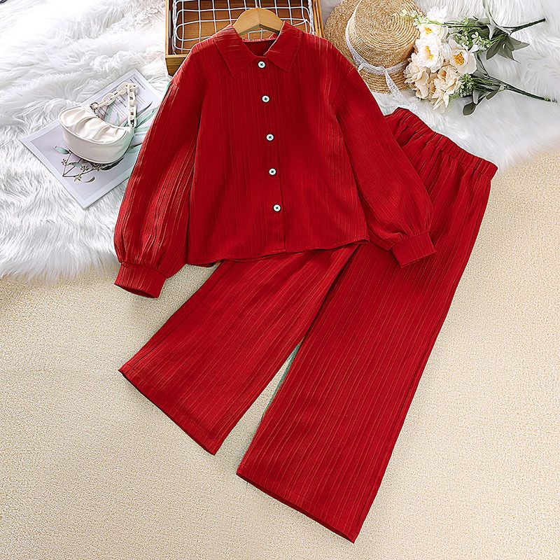 European and American children's clothing spring new style children's collar long sleeved shirt top long pants cross-border girls' set