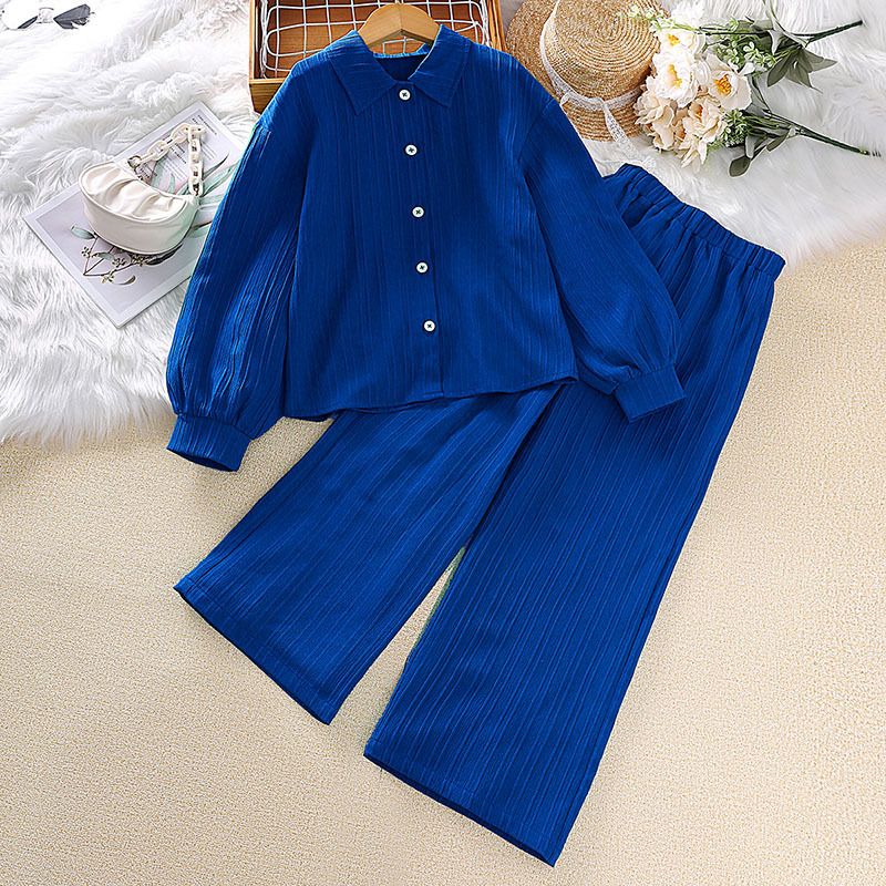 European and American children's clothing spring new style children's collar long sleeved shirt top long pants cross-border girls' set