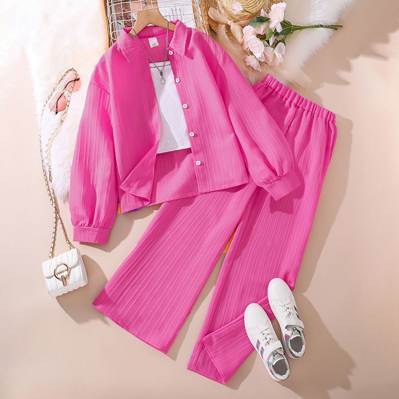 European and American children's clothing spring new style children's collar long sleeved shirt top long pants cross-border girls' set