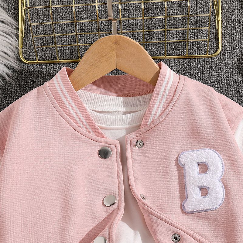 Girls' Spring and Autumn Sports Set New Korean Version Baseball Jacket, pleated skirt, college style two-piece set