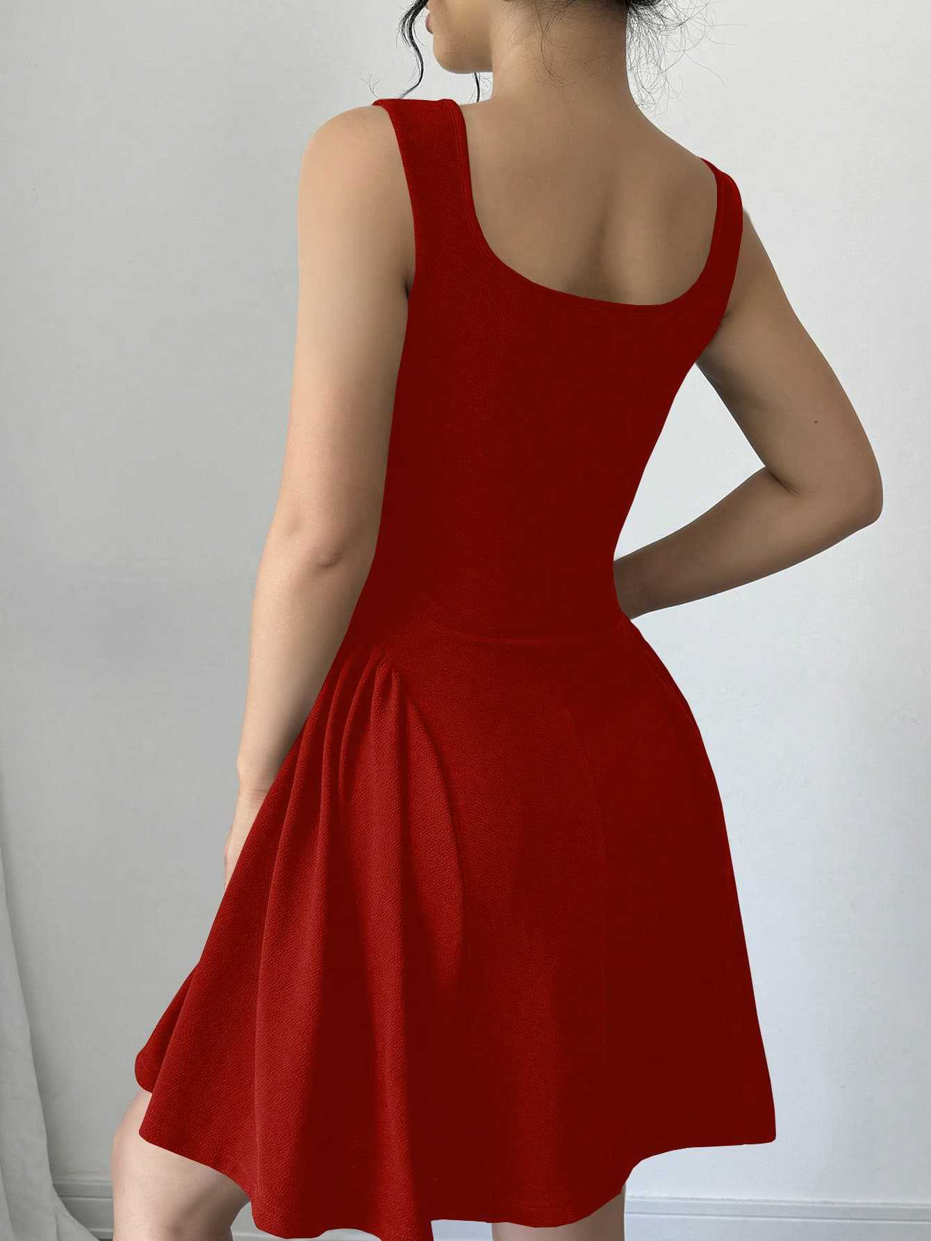 Casual square neckline solid color sleeveless mini dress European and American monochrome corset women's skirt