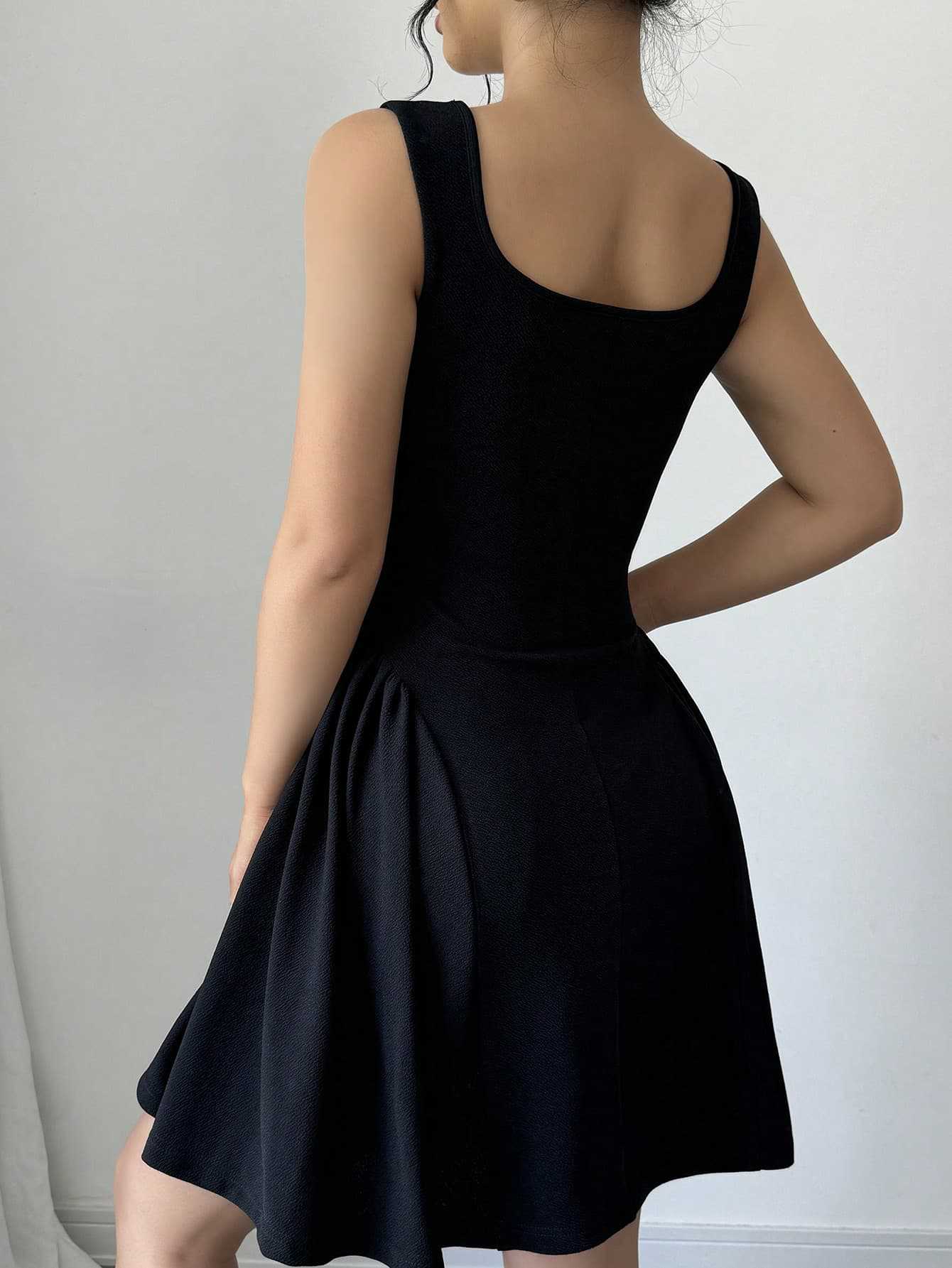 Casual square neckline solid color sleeveless mini dress European and American monochrome corset women's skirt