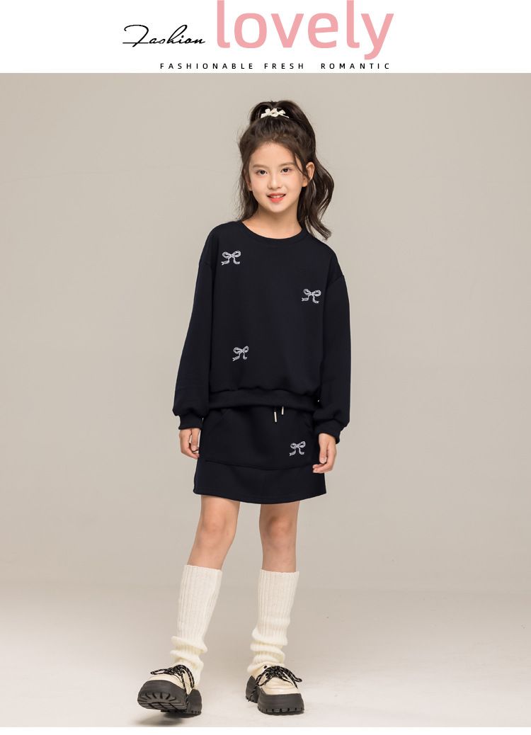 New girls' hoodie set Korean version autumn outfit mid size children's air layer girl's clothing half skirt two-piece set casual