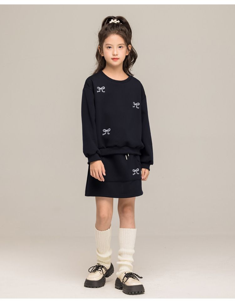 New girls' hoodie set Korean version autumn outfit mid size children's air layer girl's clothing half skirt two-piece set casual
