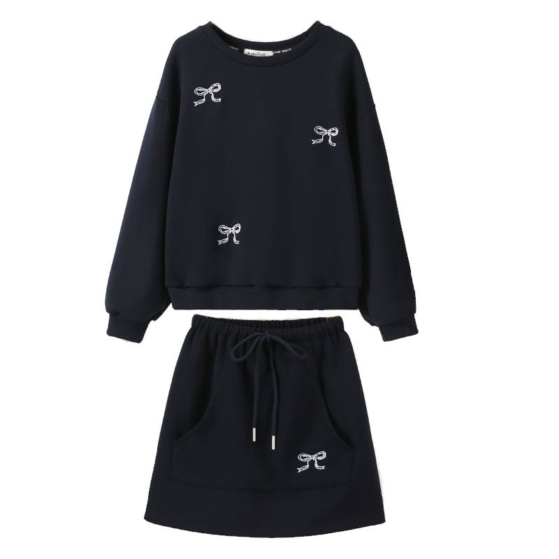 New girls' hoodie set Korean version autumn outfit mid size children's air layer girl's clothing half skirt two-piece set casual