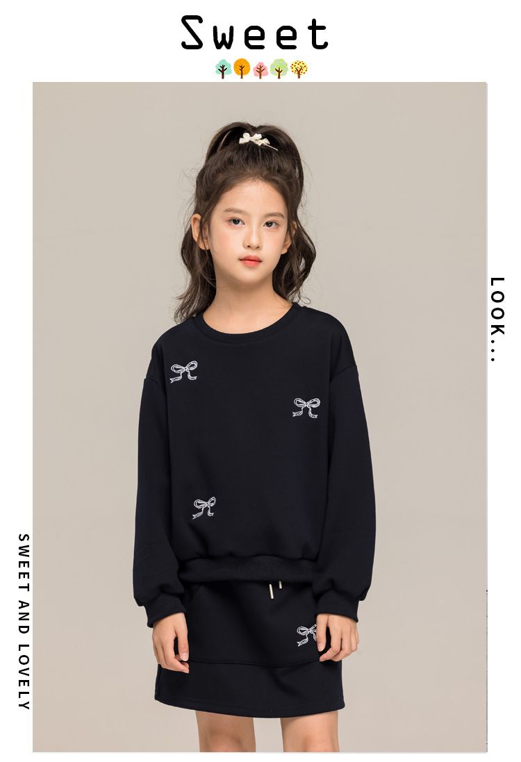 New girls' hoodie set Korean version autumn outfit mid size children's air layer girl's clothing half skirt two-piece set casual