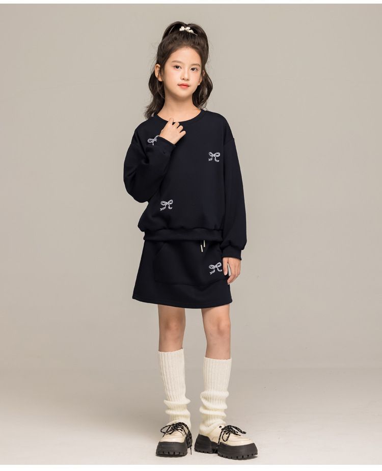 New girls' hoodie set Korean version autumn outfit mid size children's air layer girl's clothing half skirt two-piece set casual