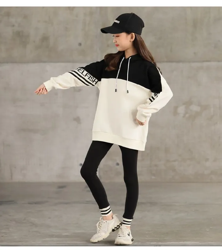 New Korean version of girls' autumn set, casual girls' clothing, large children's sportswear, children's hoodie