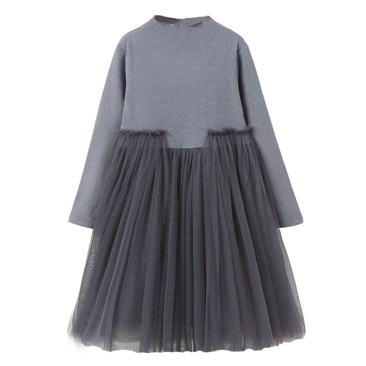 New girls' dress for spring and autumn, with a base of fluffy gauze skirt and long sleeves for children