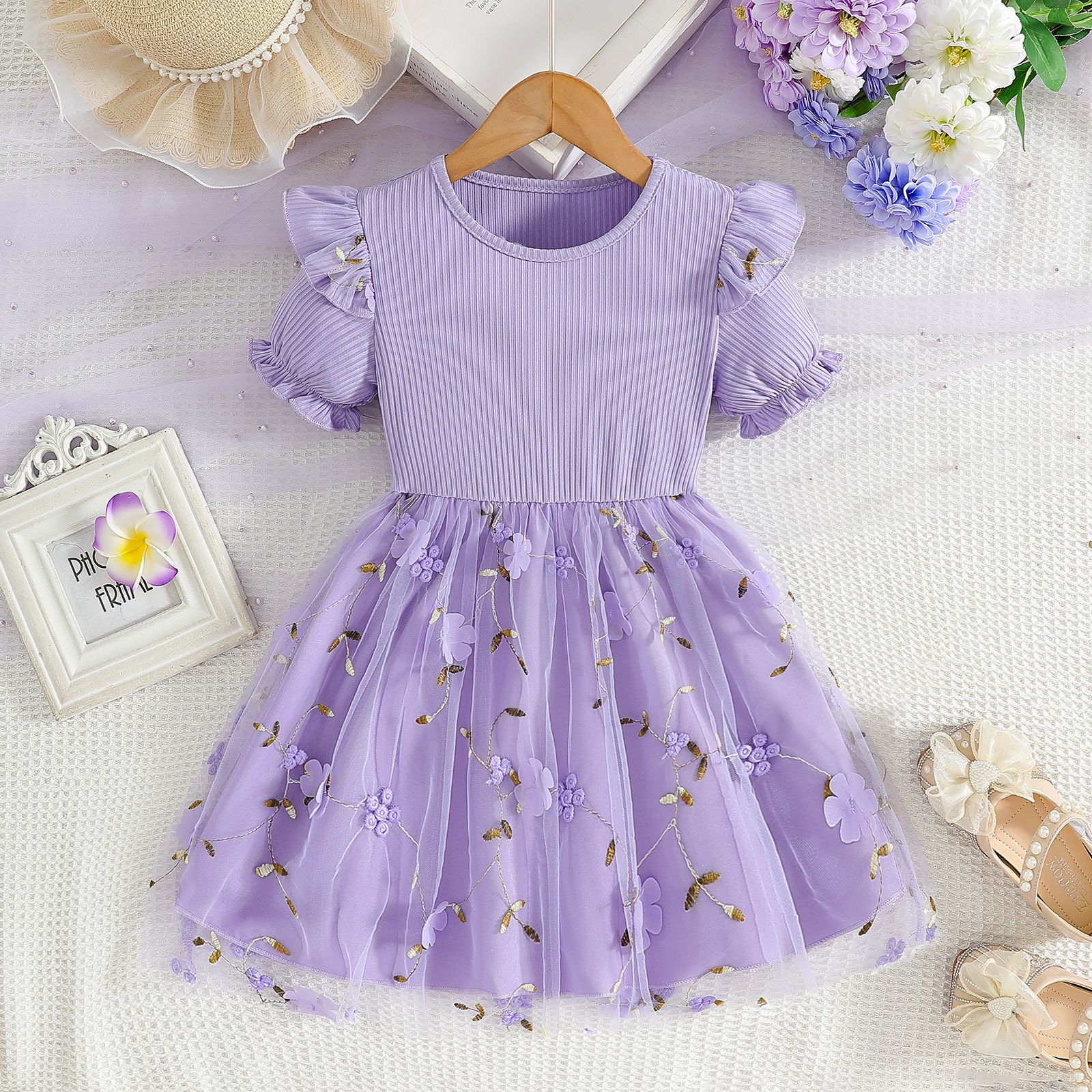 European and American style summer clothes, girls' princess dresses, infants and young children's mesh dresses, children's dresses
