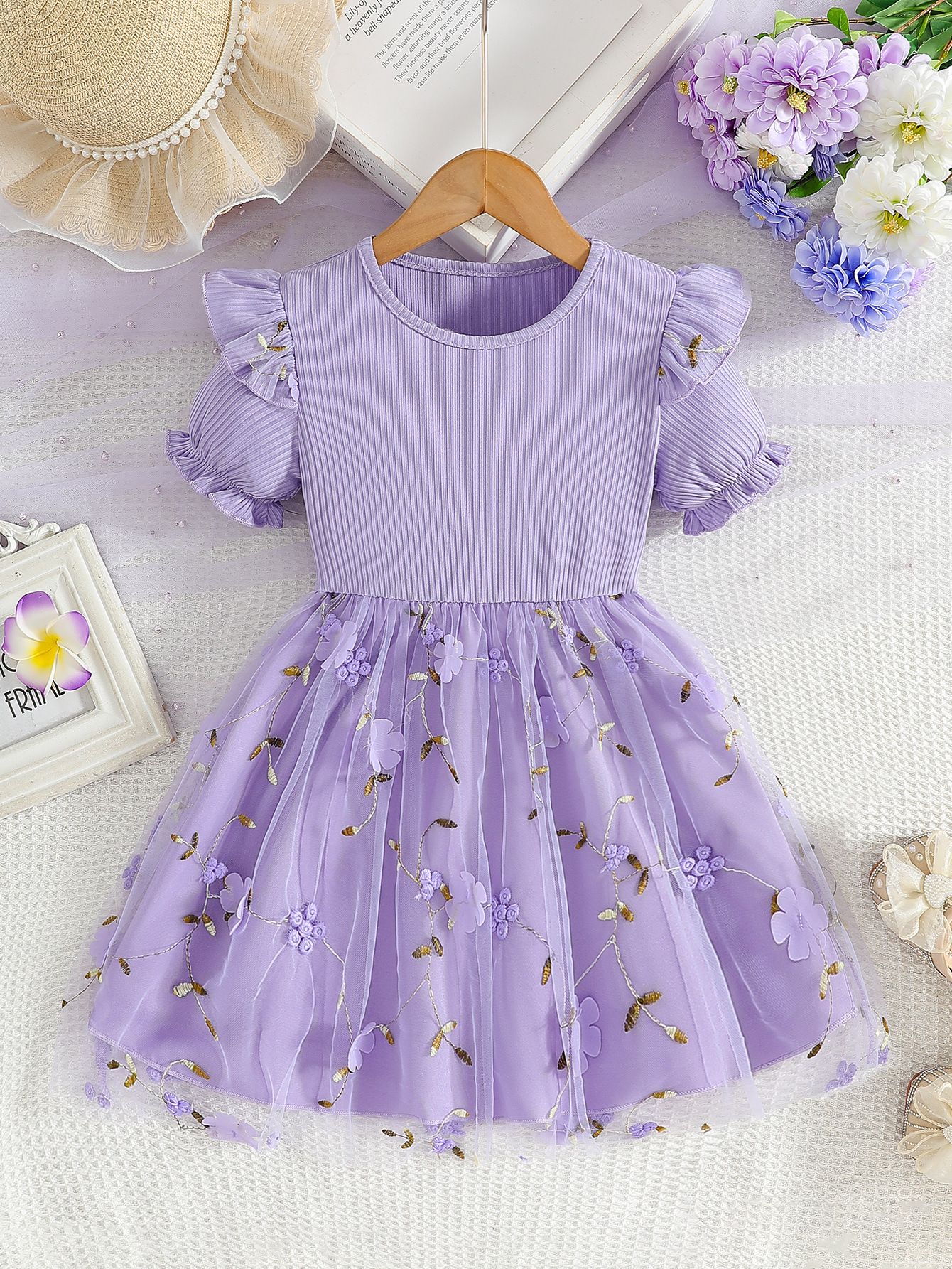 European and American style summer clothes, girls' princess dresses, infants and young children's mesh dresses, children's dresses