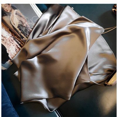 Strap dress for hot girls in summer, French satin V-neck solid color fashion European and American loose plus size dress