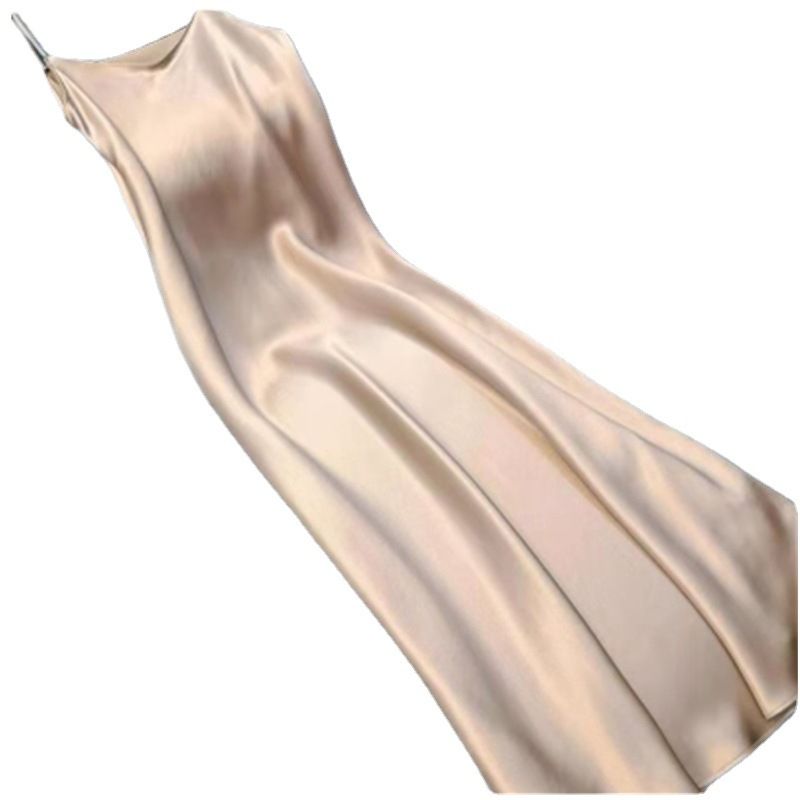 Strap dress for hot girls in summer, French satin V-neck solid color fashion European and American loose plus size dress