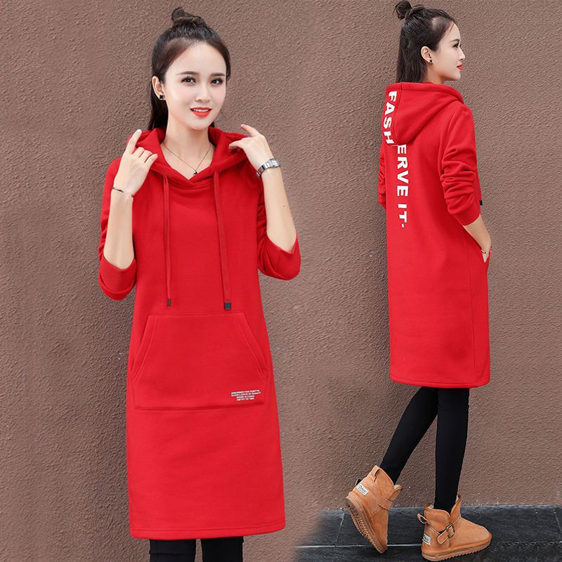Hoodie Women's New Year Trendy Ins Thickened Velvet Jacket Loose Korean Winter Mid length Top Autumn Winter Clothes