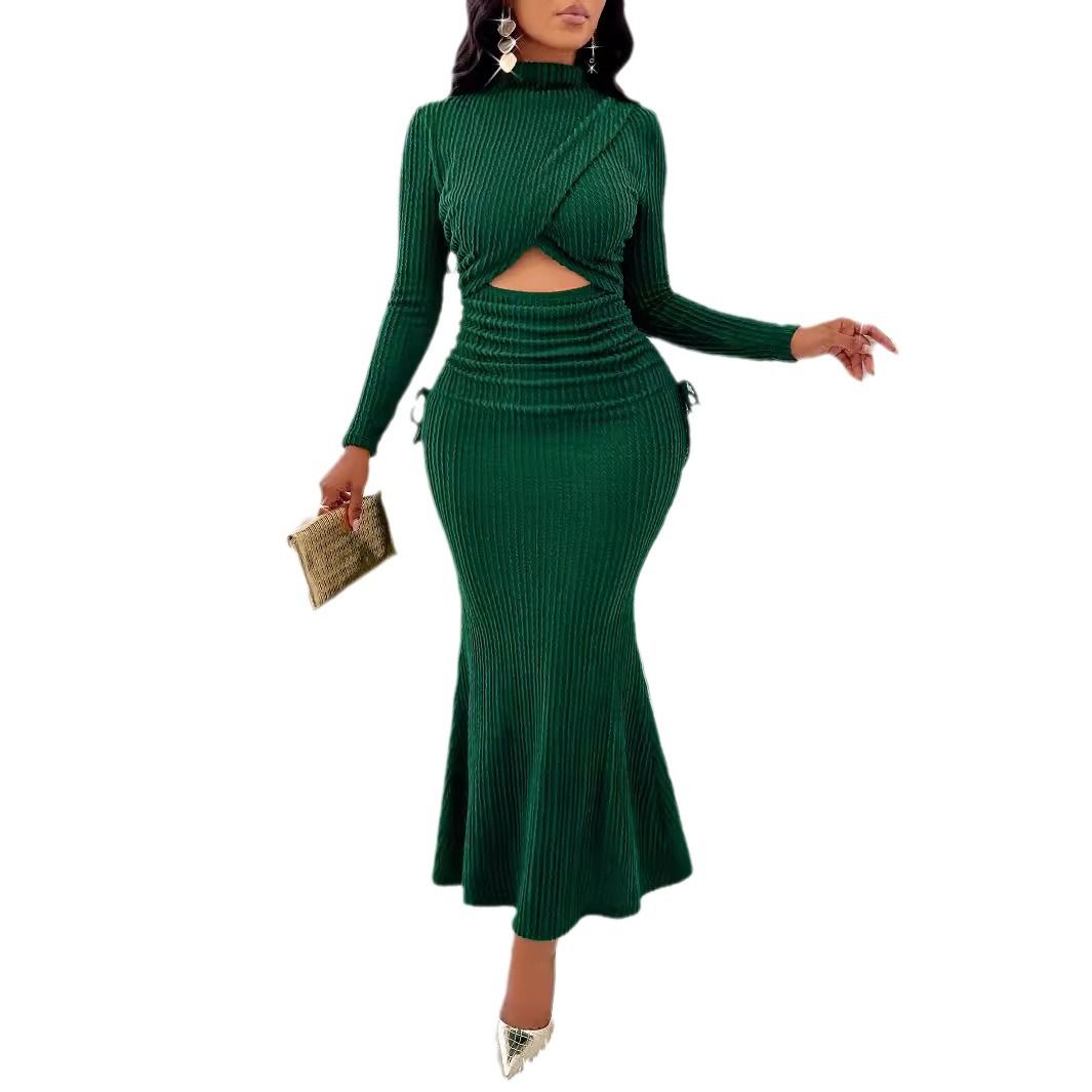 European and American women's clothing foreign trade new fashionable ladies autumn new round neck dress