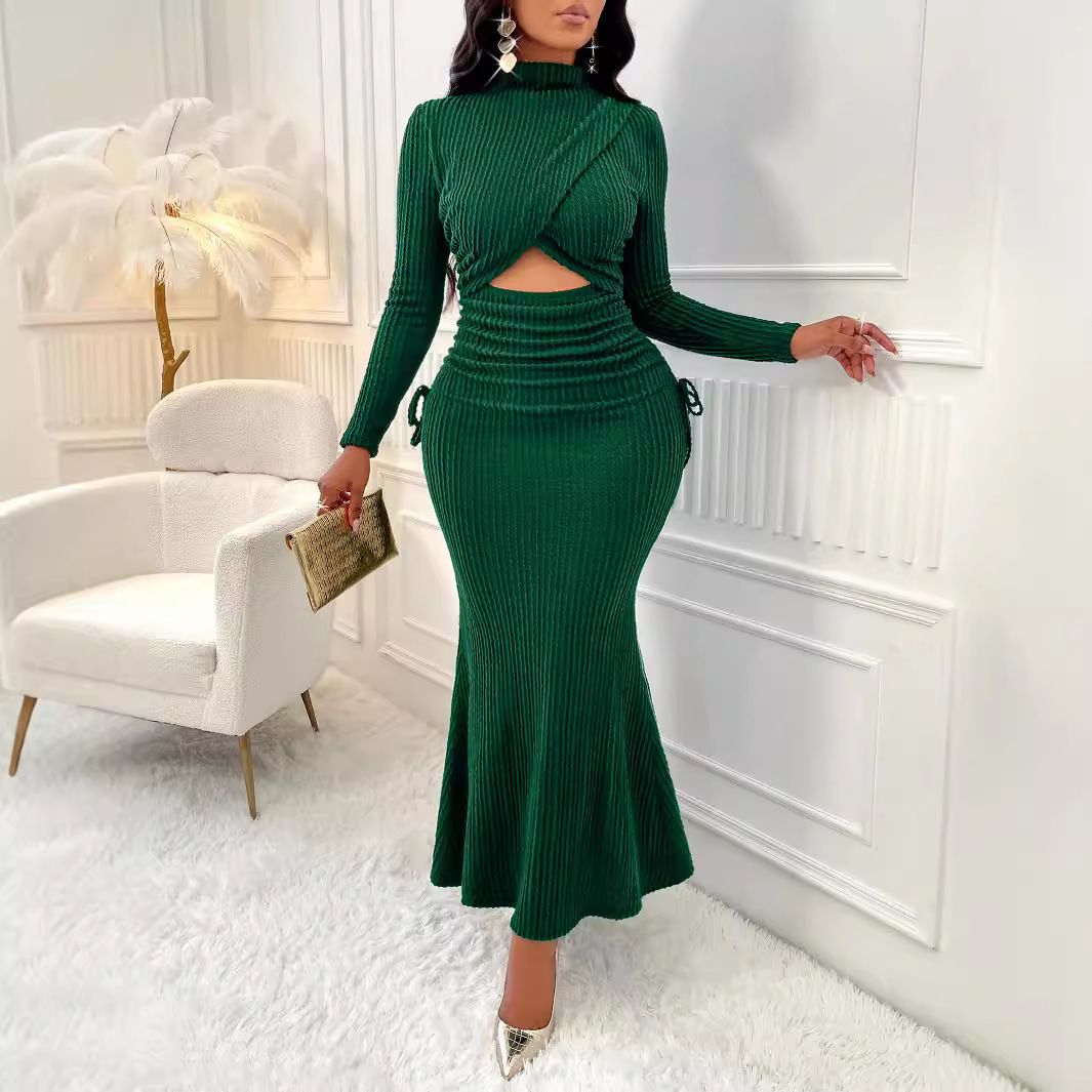 European and American women's clothing foreign trade new fashionable ladies autumn new round neck dress
