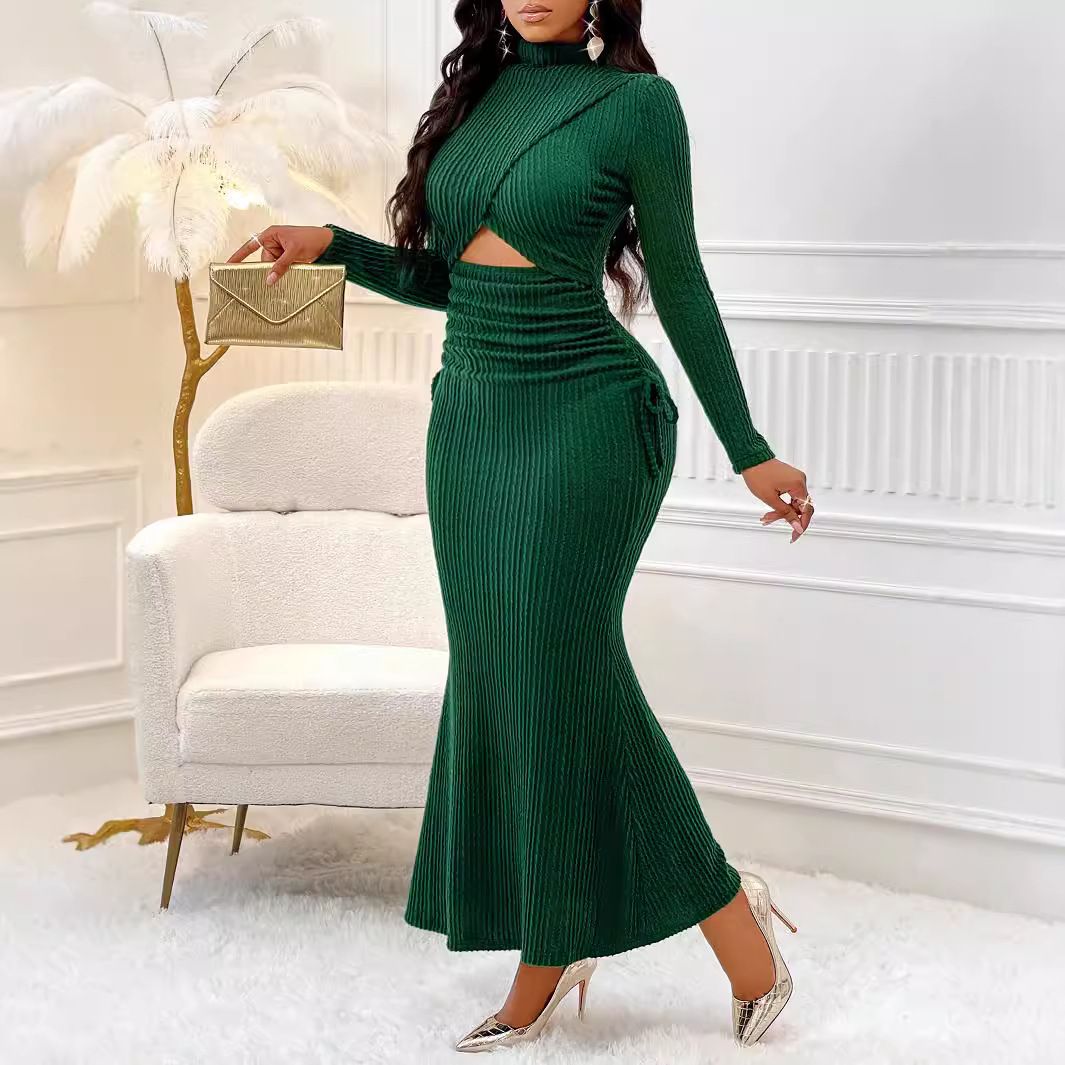 European and American women's clothing foreign trade new fashionable ladies autumn new round neck dress
