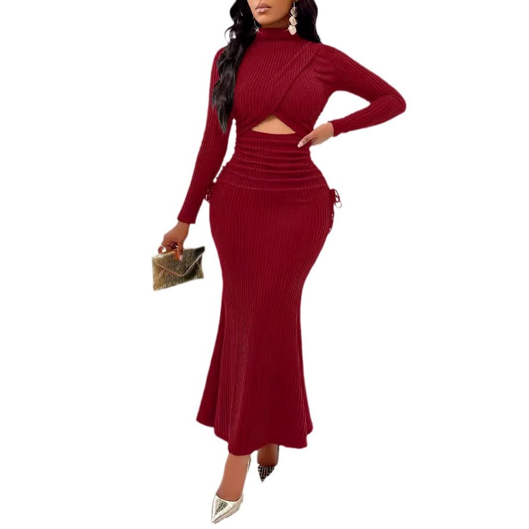 European and American women's clothing foreign trade new fashionable ladies autumn new round neck dress